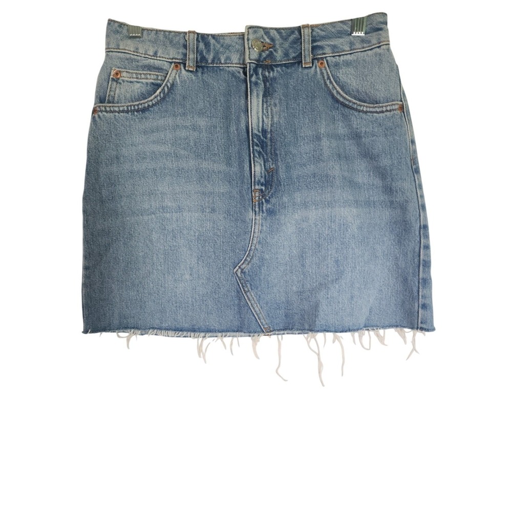 Topshop 6 NWT Denim Mini Skirt Blue Raw Hem Distressed Casual Y2K Grunge Cotton